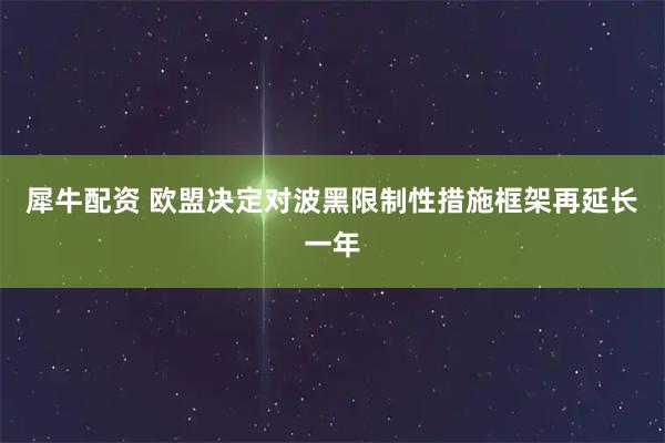 犀牛配资 欧盟决定对波黑限制性措施框架再延长一年
